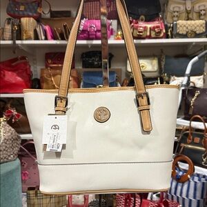 Giani Bernini White and Tan Tote Bag/New